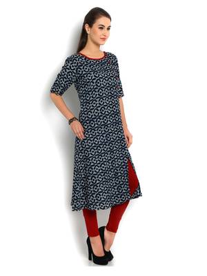 blue printed rayon One side slit kurta 2