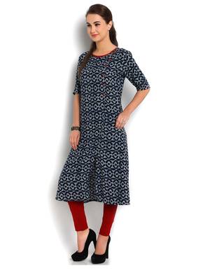 blue printed rayon One side slit kurta 3