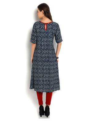 blue printed rayon One side slit kurta 4