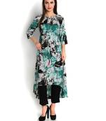 Indibelle green printed rayon c-cut kurta