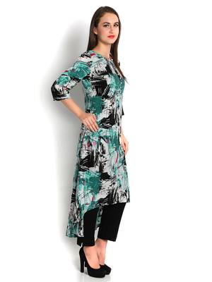 Indibelle green printed rayon c-cut kurta 2