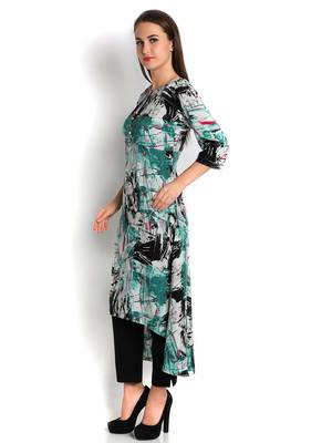 Indibelle green printed rayon c-cut kurta 3
