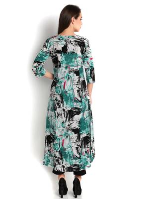 Indibelle green printed rayon c-cut kurta 4