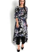 Indibelle blue printed rayon c-cut kurta