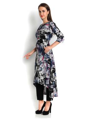 Indibelle blue printed rayon c-cut kurta 3