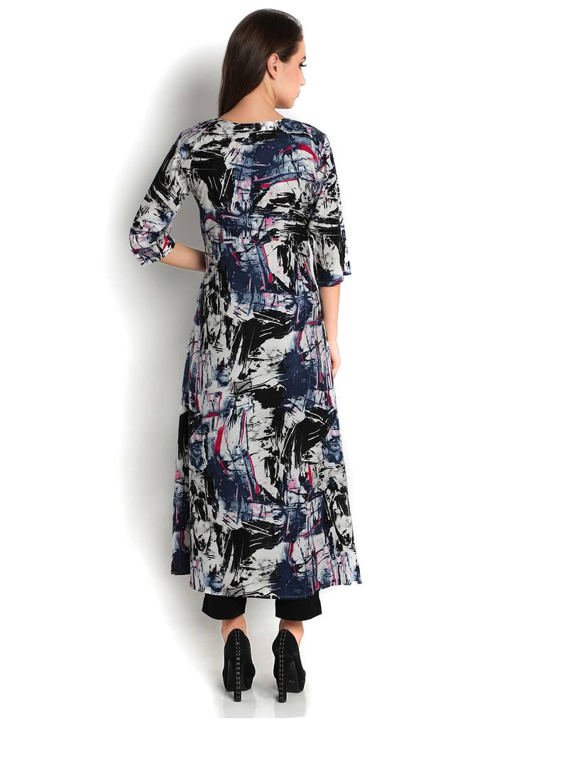 Indibelle blue printed rayon c-cut kurta