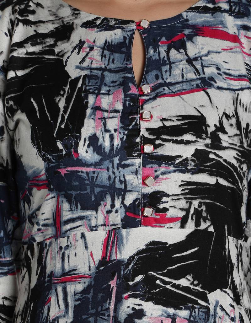 Indibelle blue printed rayon c-cut kurta