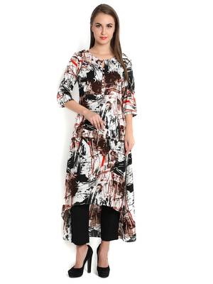 Indibelle coffee printed rayon c-cut kurta 1