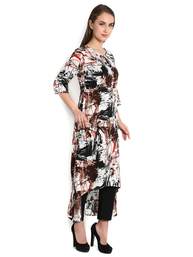 Indibelle coffee printed rayon c-cut kurta