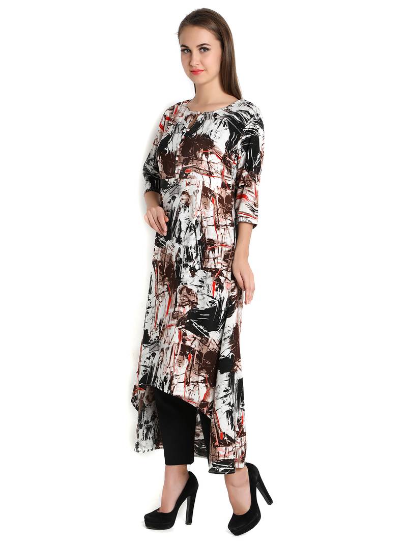 Indibelle coffee printed rayon c-cut kurta