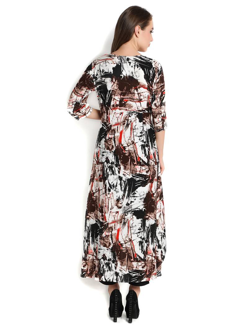 Indibelle coffee printed rayon c-cut kurta