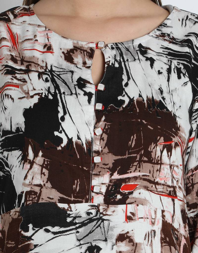Indibelle coffee printed rayon c-cut kurta