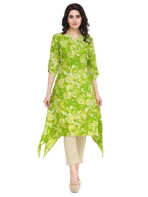 indibelle lemon flower printed rayon assymatrical kurta 1