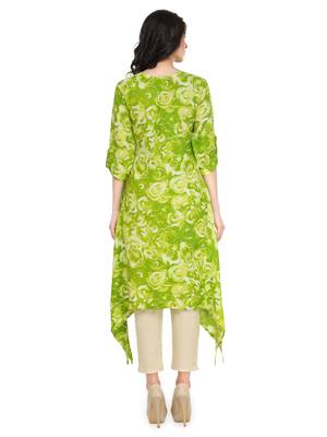 indibelle lemon flower printed rayon assymatrical kurta 3