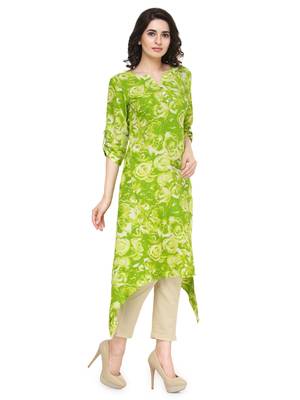 indibelle lemon flower printed rayon assymatrical kurta 4