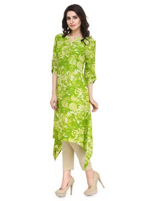 indibelle lemon flower printed rayon assymatrical kurta 5