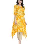 Indibelle yellow flower printed rayon assymatrical kurta