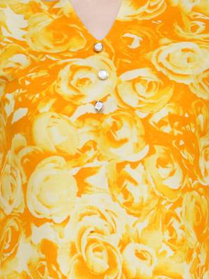 Indibelle yellow flower printed rayon assymatrical kurta 2