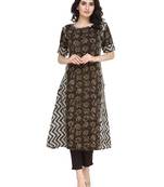 Indibelle brown printed rayon A-line kurta