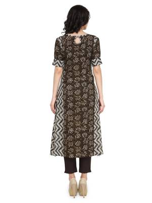 Indibelle brown printed rayon A-line kurta 4