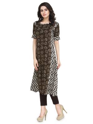 Indibelle brown printed rayon A-line kurta 5