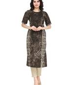 brown printed cotton A-Line kurta
