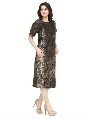 brown printed cotton A-Line kurta 4