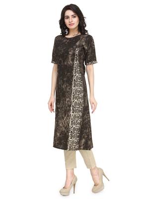 brown printed cotton A-Line kurta 5
