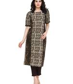 Indibelle Beige Kashish printed cotton A-Line kurta