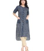 Indibelle blue striped printed cotton High-Low kurta