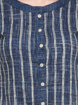 Indibelle blue striped printed cotton High-Low kurta 2