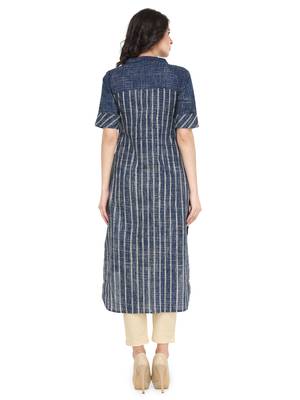 Indibelle blue striped printed cotton High-Low kurta 3