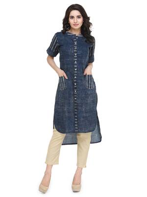 Indibelle blue bluprinted cotton High-Low kurta 1