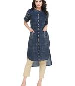 Indibelle blue bluprinted cotton High-Low kurta