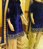 Navy blue mirror work velvet salwar