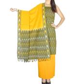 Giftpiper Handloom Cotton Ikat Salwar Suit Mustard&Dark Mehendi Green