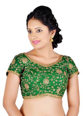 Green Floral Embroidery Silk Readymade Blouse 1