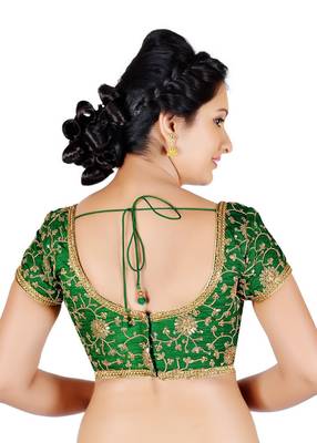 Green Floral Embroidery Silk Readymade Blouse 2