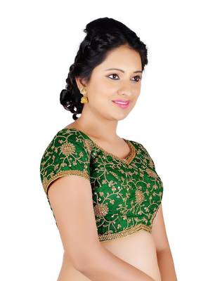 Green Floral Embroidery Silk Readymade Blouse 3