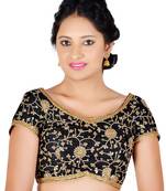 Black Floral Embroidery Silk Readymade Blouse