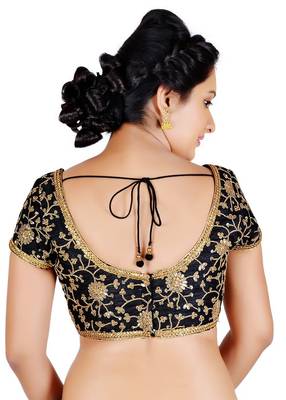 Black Floral Embroidery Silk Readymade Blouse 2