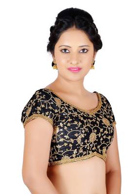 Black Floral Embroidery Silk Readymade Blouse 3