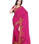 Rani Pink Color Faux Georgette Saree With Blouse