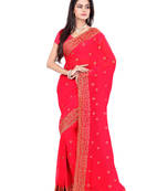 Carrot Pink Color Faux Georgette Saree With Blouse