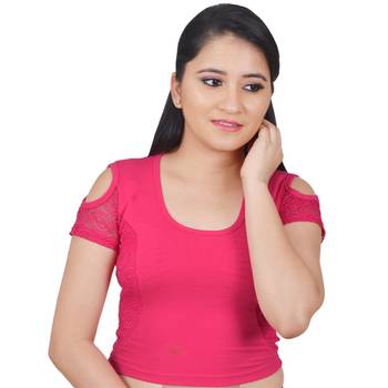 Pink Cotton Lycra stitched plain readymade blouse 1