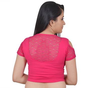 Pink Cotton Lycra stitched plain readymade blouse 3