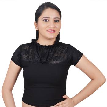 Black Cotton Lycra stitched plain readymade blouse 1