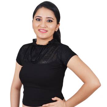 Black Cotton Lycra stitched plain readymade blouse 2