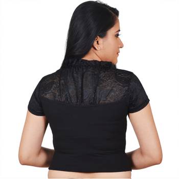 Black Cotton Lycra stitched plain readymade blouse 3