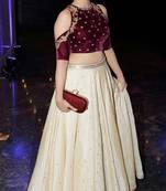 Multicolor embroidered Paper silk semi stitched lehenga without dupatta
